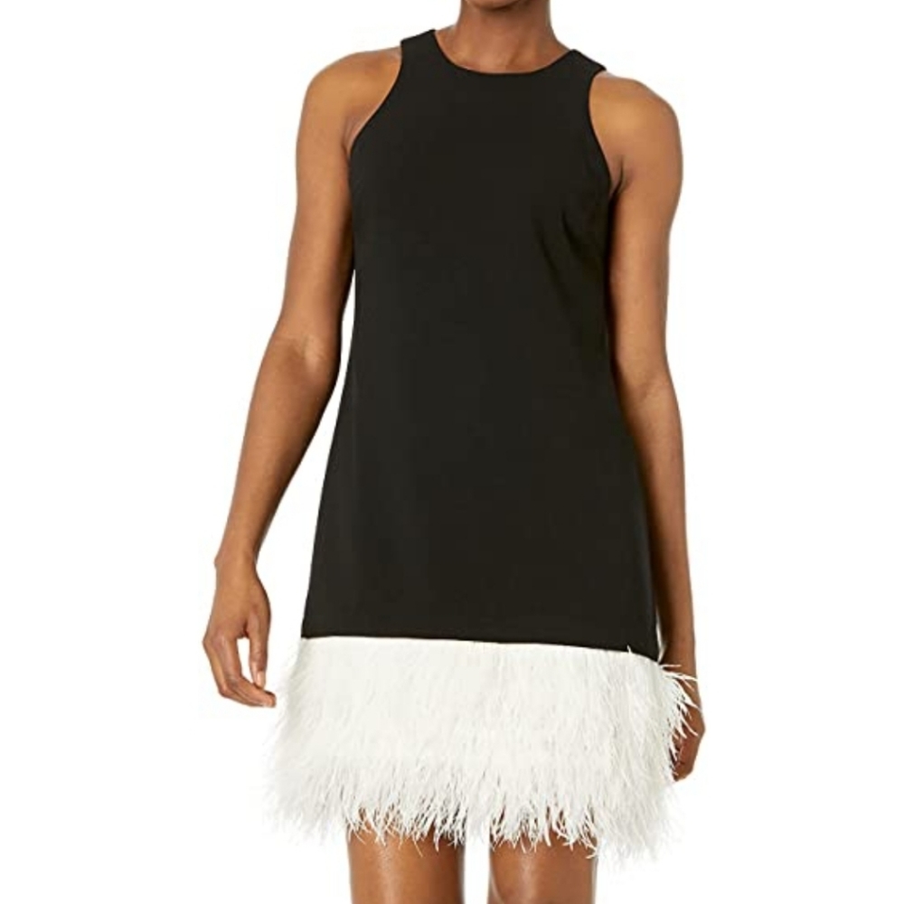 NWT Trina Turk Berry dress, feather trim, size 2
